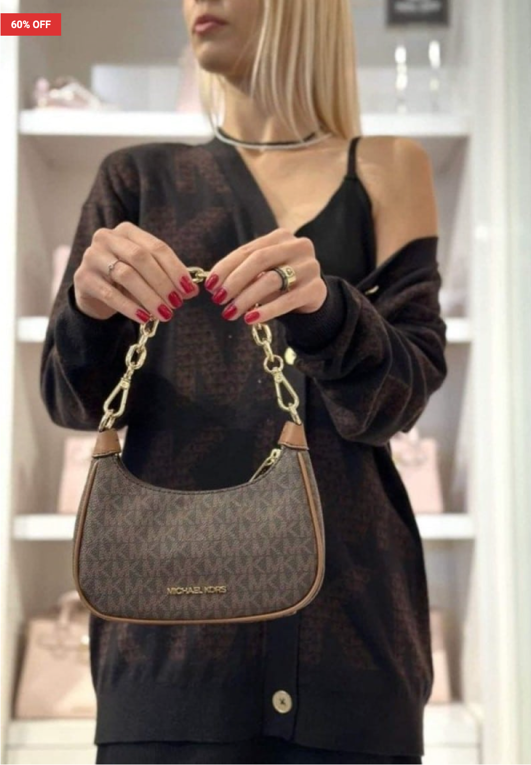 Michael Kors Jet Set Brown Charm Pochette With Box