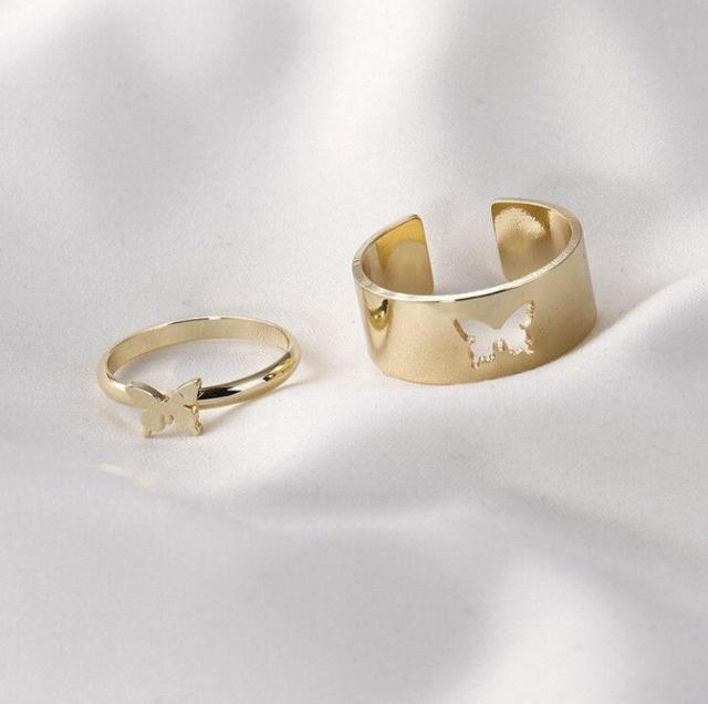 AVR JEWELS Combo of 2 Gold and Silver Plated Butterfly and Heart Couple Rings
