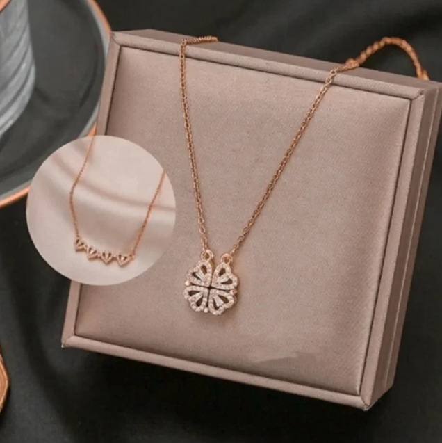 Four Love Hearts Pendant Necklace rose Diamond Leaf Clover Heart Necklaces