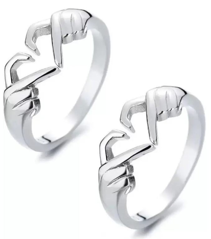 Pack of 2 Couple Hands Than Heart Thumb Finger Ring Metal Stainless Steel