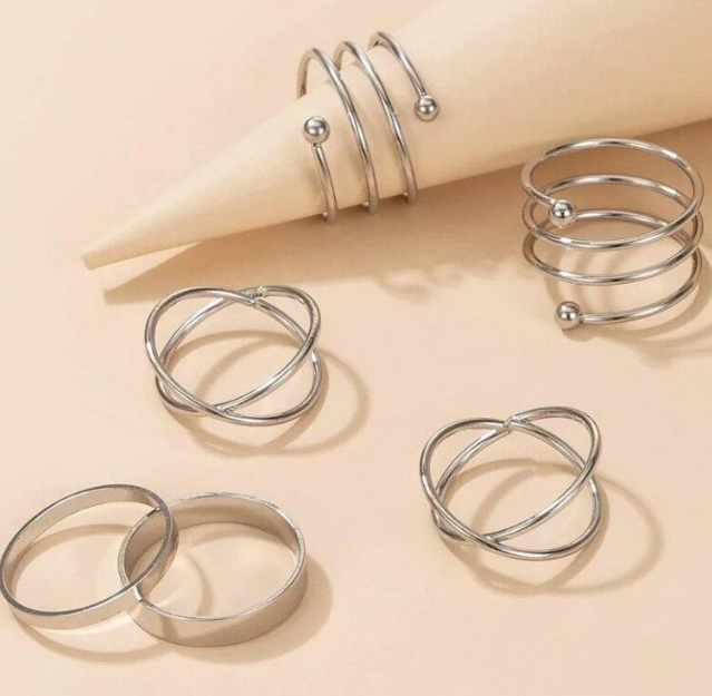 Silver Color Round Hollow Geometric Fashion Cross Twist Open Ring Set Joint (6Pcs)