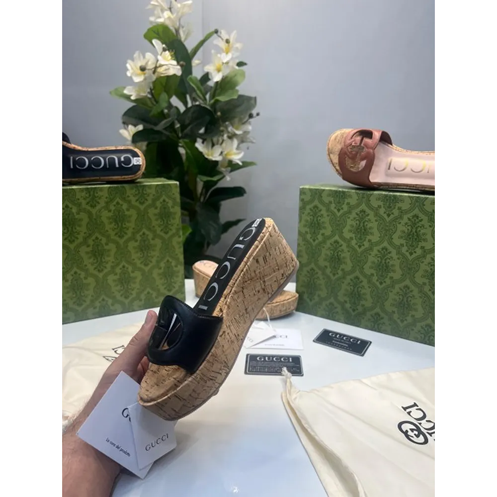 Trendy Gucci Wedged Heel Black Shoes For Women (SHUB772)