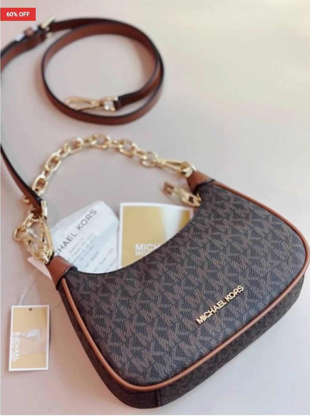Michael Kors Jet Set Brown Charm Pochette With Box