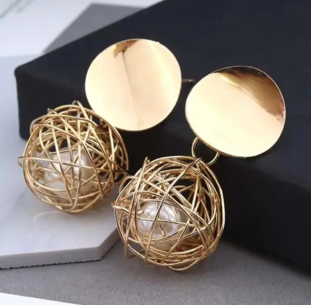 AVR JEWELS China Dangle Gold Double Disk Earrings For Women and Girls