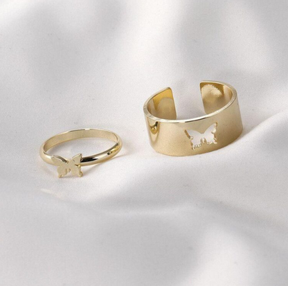 AVR JEWELS Combo of 2 Gold and Silver Plated Butterfly and Heart Couple Rings