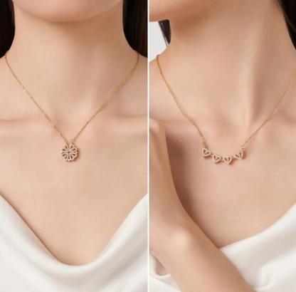 Four Love Hearts Pendant Necklace rose Diamond Leaf Clover Heart Necklaces