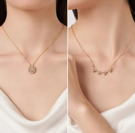 Four Love Hearts Pendant Necklace rose Diamond Leaf Clover Heart Necklaces