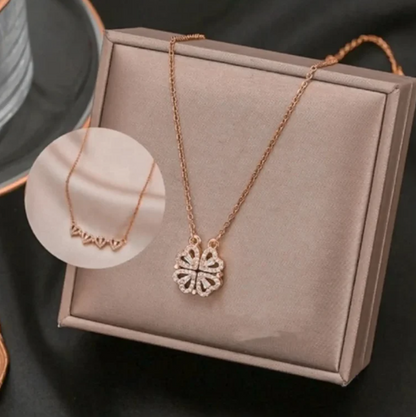 Four Love Hearts Pendant Necklace rose Diamond Leaf Clover Heart Necklaces