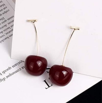 3D Red Cherry Drop Earrings Cute Fruit Gold Dangle Earrings