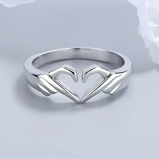 Pack of 2 Couple Hands Than Heart Thumb Finger Ring Metal Stainless Steel