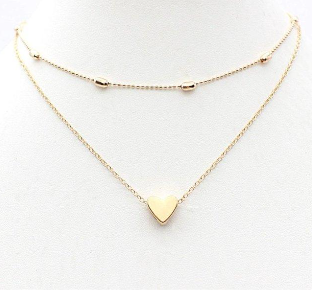 Charming Gold Plated Double Layered Heart Pendant Necklace For Women and Girls