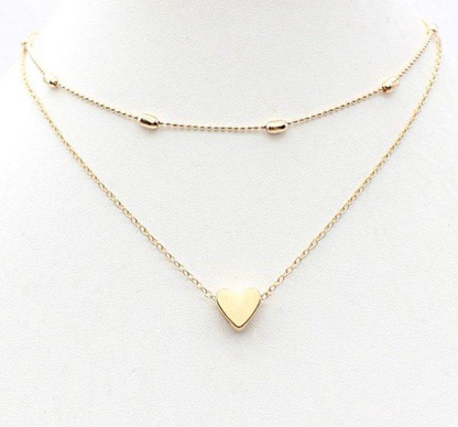 Charming Gold Plated Double Layered Heart Pendant Necklace For Women and Girls