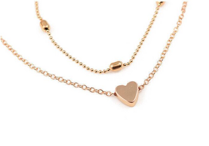 Charming Gold Plated Double Layered Heart Pendant Necklace For Women and Girls