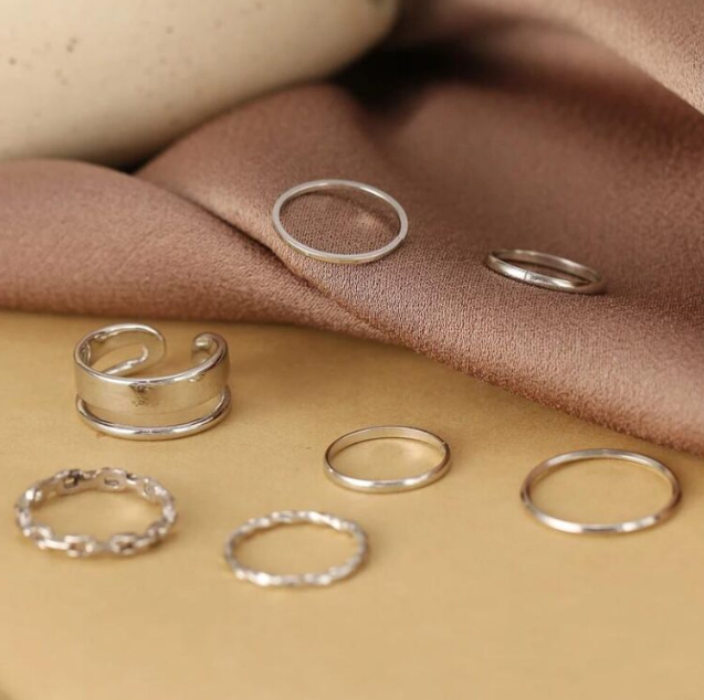 Silver Plated Trending Ring Set For Women (7 Pcs)