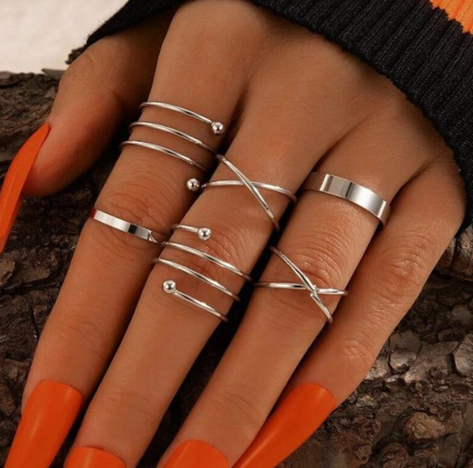 Silver Color Round Hollow Geometric Fashion Cross Twist Open Ring Set Joint (6Pcs)