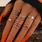 Silver Color Round Hollow Geometric Fashion Cross Twist Open Ring Set Joint (6Pcs)