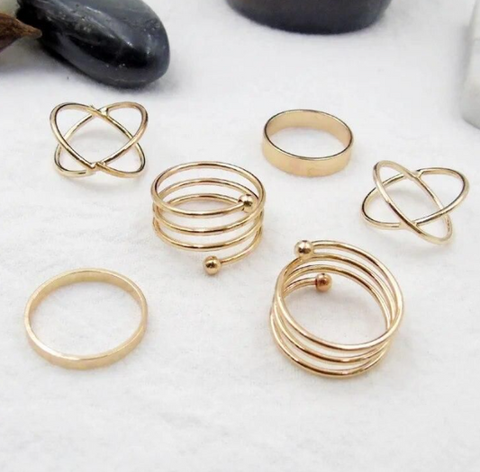 Golden Knuckle Ring Set, Trendy Korean Style Ring Set (6 Pcs)