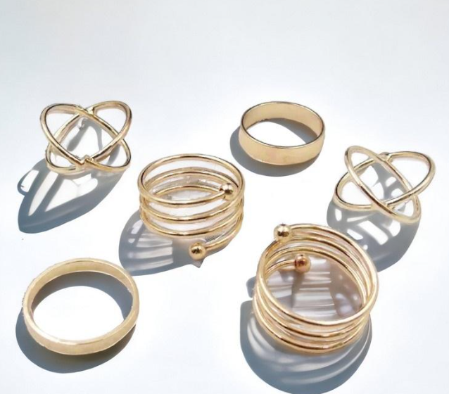 Golden Knuckle Ring Set, Trendy Korean Style Ring Set (6 Pcs)