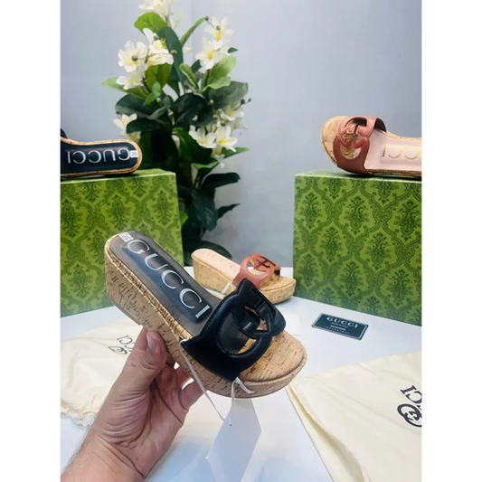 Trendy Gucci Wedged Heel Black Shoes For Women (SHUB772)