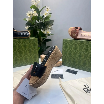 Trendy Gucci Wedged Heel Black Shoes For Women (SHUB772)